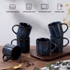 image:imageEfar 12 oz Coffee Mugs Set of 6 Stoneware Coffee Cups with Handle for Man Woman Modern Ribbed Ceramic Tea Mugs for Latte Cocoa Milk Microwave amp Dishwasher Safe Creamy BeigeMidnight Blue