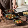 image:imageEfar Square plates and bowls Sets for 4 12Piece Reactive Glaze Stoneware Dinnerware Sets Ceramic Dishes for Kitchen Dining Microwave amp Dishwasher Safe Obsidian GreenObsidian Green