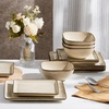 image:imageEfar Square plates and bowls Sets for 4 12Piece Reactive Glaze Stoneware Dinnerware Sets Ceramic Dishes for Kitchen Dining Microwave amp Dishwasher Safe Obsidian GreenSandy Beige