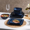 image:imageEfar Square plates and bowls Sets for 4 12Piece Reactive Glaze Stoneware Dinnerware Sets Ceramic Dishes for Kitchen Dining Microwave amp Dishwasher Safe Obsidian GreenDeep Sea Blue