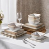 image:imageEfar Square plates and bowls Sets for 4 12Piece Reactive Glaze Stoneware Dinnerware Sets Ceramic Dishes for Kitchen Dining Microwave amp Dishwasher Safe Obsidian GreenSeashell White