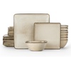 image:imageEfar Square plates and bowls Sets for 4 12Piece Reactive Glaze Stoneware Dinnerware Sets Ceramic Dishes for Kitchen Dining Microwave amp Dishwasher Safe Obsidian GreenSandy Beige