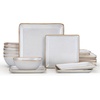 image:imageEfar Square plates and bowls Sets for 4 12Piece Reactive Glaze Stoneware Dinnerware Sets Ceramic Dishes for Kitchen Dining Microwave amp Dishwasher Safe Obsidian GreenSeashell White