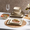 image:imageEfar Square plates and bowls Sets for 4 12Piece Reactive Glaze Stoneware Dinnerware Sets Ceramic Dishes for Kitchen Dining Microwave amp Dishwasher Safe Obsidian GreenSandy Beige