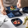image:imageEfar Square plates and bowls Sets for 4 12Piece Reactive Glaze Stoneware Dinnerware Sets Ceramic Dishes for Kitchen Dining Microwave amp Dishwasher Safe Obsidian GreenDeep Sea Blue