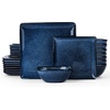 image:imageEfar Square plates and bowls Sets for 4 12Piece Reactive Glaze Stoneware Dinnerware Sets Ceramic Dishes for Kitchen Dining Microwave amp Dishwasher Safe Obsidian GreenDeep Sea Blue