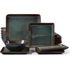 image:imageEfar Square plates and bowls Sets for 4 12Piece Reactive Glaze Stoneware Dinnerware Sets Ceramic Dishes for Kitchen Dining Microwave amp Dishwasher Safe Obsidian GreenObsidian Green