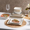 image:imageEfar Square plates and bowls Sets for 4 12Piece Reactive Glaze Stoneware Dinnerware Sets Ceramic Dishes for Kitchen Dining Microwave amp Dishwasher Safe Obsidian GreenSeashell White