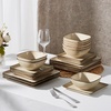 image:imageEfar Square plates and bowls Sets for 4 12Piece Reactive Glaze Stoneware Dinnerware Sets Ceramic Dishes for Kitchen Dining Microwave amp Dishwasher Safe Obsidian GreenSandy Beige