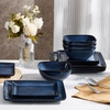 image:imageEfar Square plates and bowls Sets for 4 12Piece Reactive Glaze Stoneware Dinnerware Sets Ceramic Dishes for Kitchen Dining Microwave amp Dishwasher Safe Obsidian GreenDeep Sea Blue