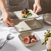 image:imageEfar Square plates and bowls Sets for 4 12Piece Reactive Glaze Stoneware Dinnerware Sets Ceramic Dishes for Kitchen Dining Microwave amp Dishwasher Safe Obsidian GreenSandy Beige