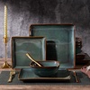image:imageEfar Square plates and bowls Sets for 4 12Piece Reactive Glaze Stoneware Dinnerware Sets Ceramic Dishes for Kitchen Dining Microwave amp Dishwasher Safe Obsidian GreenObsidian Green