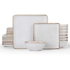 image:imageEfar Square plates and bowls Sets for 4 12Piece Reactive Glaze Stoneware Dinnerware Sets Ceramic Dishes for Kitchen Dining Microwave amp Dishwasher Safe Obsidian GreenSeashell White