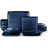 image:imageEfar Square plates and bowls Sets for 4 12Piece Reactive Glaze Stoneware Dinnerware Sets Ceramic Dishes for Kitchen Dining Microwave amp Dishwasher Safe Obsidian GreenDeep Sea Blue