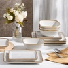 image:imageEfar Square plates and bowls Sets for 4 12Piece Reactive Glaze Stoneware Dinnerware Sets Ceramic Dishes for Kitchen Dining Microwave amp Dishwasher Safe Obsidian GreenSeashell White