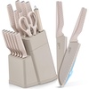 image:imageEfar Knife Set 15Piece Kitchen Knife Block Set with Sharpener High Carbon Steel Chef Paring Steak Knives with Ergonomic NonSlip Handle AntiRust amp Razor Sharp BlackKhaki