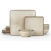 image:imageEfar Square plates and bowls Sets for 4 12Piece Reactive Glaze Stoneware Dinnerware Sets Ceramic Dishes for Kitchen Dining Microwave amp Dishwasher Safe Obsidian GreenSandy Beige