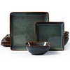 image:imageEfar Square plates and bowls Sets for 4 12Piece Reactive Glaze Stoneware Dinnerware Sets Ceramic Dishes for Kitchen Dining Microwave amp Dishwasher Safe Obsidian GreenObsidian Green