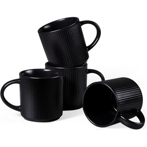 image:imageEfar 12 oz Coffee Mugs Set of 6 Stoneware Coffee Cups with Handle for Man Woman Modern Ribbed Ceramic Tea Mugs for Latte Cocoa Milk Microwave amp Dishwasher Safe Creamy BeigeMatte Black