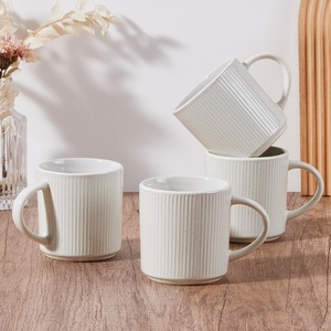 image:imageEfar 12 oz Coffee Mugs Set of 6 Stoneware Coffee Cups with Handle for Man Woman Modern Ribbed Ceramic Tea Mugs for Latte Cocoa Milk Microwave amp Dishwasher Safe Creamy BeigeSpeckled White