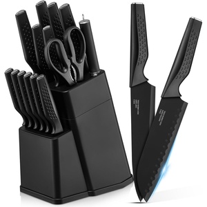 image:imageEfar Knife Set 15Piece Kitchen Knife Block Set with Sharpener High Carbon Steel Chef Paring Steak Knives with Ergonomic NonSlip Handle AntiRust amp Razor Sharp BlackBlack