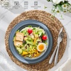 image:imageEfar Pasta Bowls Set of 6 35oz Large Salad Bowl Plate for Dinner Serving Soup Wide amp Shallow Ceramic Stoneware Pasta Plates Microwave amp Dishwasher Safe Reactive Glaze TextureStripe Matte BlackDusty Blue