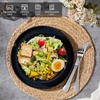 image:imageEfar Pasta Bowls Set of 6 35oz Large Salad Bowl Plate for Dinner Serving Soup Wide amp Shallow Ceramic Stoneware Pasta Plates Microwave amp Dishwasher Safe Reactive Glaze TextureStripe Matte BlackStarry Blue