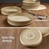 image:imageEfar Pasta Bowls Set of 6 35oz Large Salad Bowl Plate for Dinner Serving Soup Wide amp Shallow Ceramic Stoneware Pasta Plates Microwave amp Dishwasher Safe Reactive Glaze TextureStripe Matte BlackCaramel Khaki