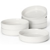 image:imageEfar Pasta Bowls Set of 6 35oz Large Salad Bowl Plate for Dinner Serving Soup Wide amp Shallow Ceramic Stoneware Pasta Plates Microwave amp Dishwasher Safe Reactive Glaze TextureStripe Matte BlackSpeckled White