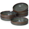 image:imageEfar Pasta Bowls Set of 6 35oz Large Salad Bowl Plate for Dinner Serving Soup Wide amp Shallow Ceramic Stoneware Pasta Plates Microwave amp Dishwasher Safe Reactive Glaze TextureStripe Matte BlackBlackish Green