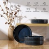 image:imageEfar Pasta Bowls Set of 6 35oz Large Salad Bowl Plate for Dinner Serving Soup Wide amp Shallow Ceramic Stoneware Pasta Plates Microwave amp Dishwasher Safe Reactive Glaze TextureStripe Matte BlackStarry Blue