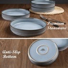 image:imageEfar Pasta Bowls Set of 6 35oz Large Salad Bowl Plate for Dinner Serving Soup Wide amp Shallow Ceramic Stoneware Pasta Plates Microwave amp Dishwasher Safe Reactive Glaze TextureStripe Matte BlackDusty Blue