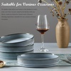 image:imageEfar Pasta Bowls Set of 6 35oz Large Salad Bowl Plate for Dinner Serving Soup Wide amp Shallow Ceramic Stoneware Pasta Plates Microwave amp Dishwasher Safe Reactive Glaze TextureStripe Matte BlackDusty Blue
