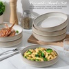 image:imageEfar Pasta Bowls Set of 6 35oz Large Salad Bowl Plate for Dinner Serving Soup Wide amp Shallow Ceramic Stoneware Pasta Plates Microwave amp Dishwasher Safe Reactive Glaze TextureStripe Matte BlackCreamy Beige