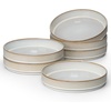 image:imageEfar Pasta Bowls Set of 6 35oz Large Salad Bowl Plate for Dinner Serving Soup Wide amp Shallow Ceramic Stoneware Pasta Plates Microwave amp Dishwasher Safe Reactive Glaze TextureStripe Matte BlackCreamy Beige