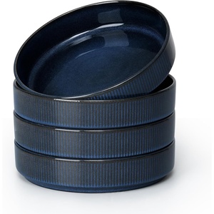 image:imageEfar Pasta Bowls Set of 6 35oz Large Salad Bowl Plate for Dinner Serving Soup Wide amp Shallow Ceramic Stoneware Pasta Plates Microwave amp Dishwasher Safe Reactive Glaze TextureStripe Matte BlackStarry Blue