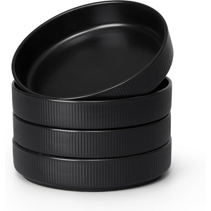 image:imageEfar Pasta Bowls Set of 6 35oz Large Salad Bowl Plate for Dinner Serving Soup Wide amp Shallow Ceramic Stoneware Pasta Plates Microwave amp Dishwasher Safe Reactive Glaze TextureStripe Matte BlackMatte Black