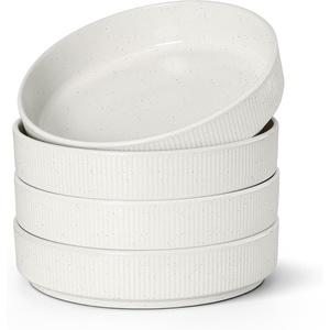 image:imageEfar Pasta Bowls Set of 6 35oz Large Salad Bowl Plate for Dinner Serving Soup Wide amp Shallow Ceramic Stoneware Pasta Plates Microwave amp Dishwasher Safe Reactive Glaze TextureStripe Matte BlackSpeckled White