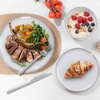 image:imageEfar 6Piece Stoneware Plates and Bowls Sets Dinnerware Sets for 2 Ceramic Dishware Dishes Set with Terracotta Base Chip amp Scratch Resistant Microwave amp Dishwasher Safe Matte BlackGlacier White