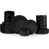 image:imageEfar 6Piece Stoneware Plates and Bowls Sets Dinnerware Sets for 2 Ceramic Dishware Dishes Set with Terracotta Base Chip amp Scratch Resistant Microwave amp Dishwasher Safe Matte BlackMatte Black