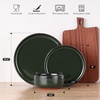 image:imageEfar 6Piece Stoneware Plates and Bowls Sets Dinnerware Sets for 2 Ceramic Dishware Dishes Set with Terracotta Base Chip amp Scratch Resistant Microwave amp Dishwasher Safe Matte BlackBlackish Green