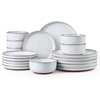 image:imageEfar 6Piece Stoneware Plates and Bowls Sets Dinnerware Sets for 2 Ceramic Dishware Dishes Set with Terracotta Base Chip amp Scratch Resistant Microwave amp Dishwasher Safe Matte BlackGlacier White