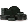 image:imageEfar 6Piece Stoneware Plates and Bowls Sets Dinnerware Sets for 2 Ceramic Dishware Dishes Set with Terracotta Base Chip amp Scratch Resistant Microwave amp Dishwasher Safe Matte BlackBlackish Green