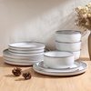 image:imageEfar 6Piece Stoneware Plates and Bowls Sets Dinnerware Sets for 2 Ceramic Dishware Dishes Set with Terracotta Base Chip amp Scratch Resistant Microwave amp Dishwasher Safe Matte BlackGlacier White