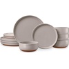 image:imageEfar 6Piece Stoneware Plates and Bowls Sets Dinnerware Sets for 2 Ceramic Dishware Dishes Set with Terracotta Base Chip amp Scratch Resistant Microwave amp Dishwasher Safe Matte BlackWarm Taupe