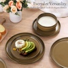 image:imageEfar 6Piece Stoneware Plates and Bowls Sets Dinnerware Sets for 2 Ceramic Dishware Dishes Set with Terracotta Base Chip amp Scratch Resistant Microwave amp Dishwasher Safe Matte BlackDesert Camel