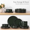 image:imageEfar 6Piece Stoneware Plates and Bowls Sets Dinnerware Sets for 2 Ceramic Dishware Dishes Set with Terracotta Base Chip amp Scratch Resistant Microwave amp Dishwasher Safe Matte BlackBlackish Green