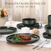 image:imageEfar 6Piece Stoneware Plates and Bowls Sets Dinnerware Sets for 2 Ceramic Dishware Dishes Set with Terracotta Base Chip amp Scratch Resistant Microwave amp Dishwasher Safe Matte BlackBlackish Green
