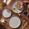 image:imageEfar 6Piece Stoneware Plates and Bowls Sets Dinnerware Sets for 2 Ceramic Dishware Dishes Set with Terracotta Base Chip amp Scratch Resistant Microwave amp Dishwasher Safe Matte BlackWarm Taupe