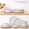 image:imageEfar 6Piece Stoneware Plates and Bowls Sets Dinnerware Sets for 2 Ceramic Dishware Dishes Set with Terracotta Base Chip amp Scratch Resistant Microwave amp Dishwasher Safe Matte BlackGlacier White